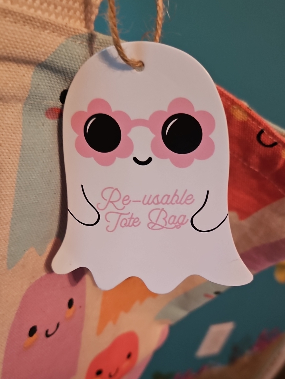Halloween Cute Pastel Ghost Print Tote Bag - Pink & Peach - Picture 2 of 4